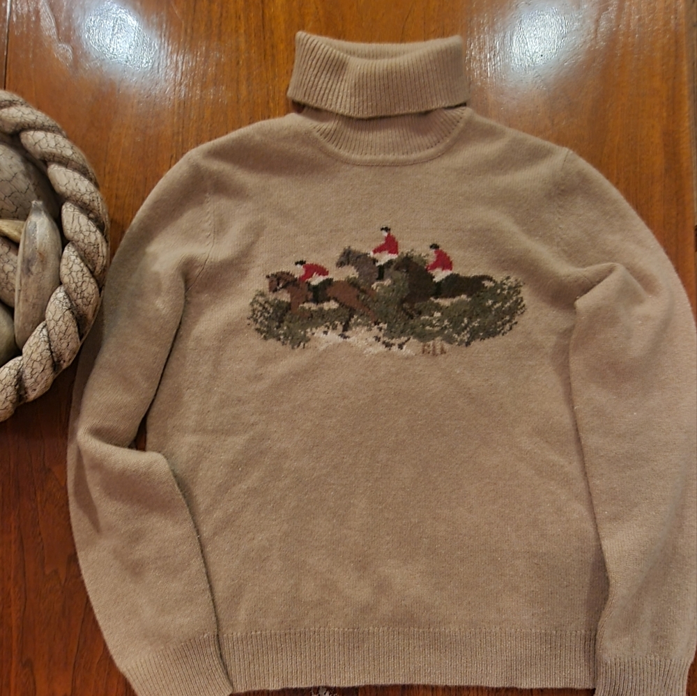 Vintage Ralph Lauren Equestrian Fox Hunt Lambswool Turtleneck Sweater Medium - Picture 8 of 16